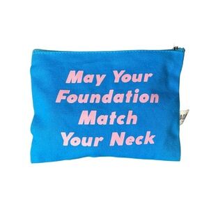 5/$25 😻 Blue Cosmetic Bag with Pink Text